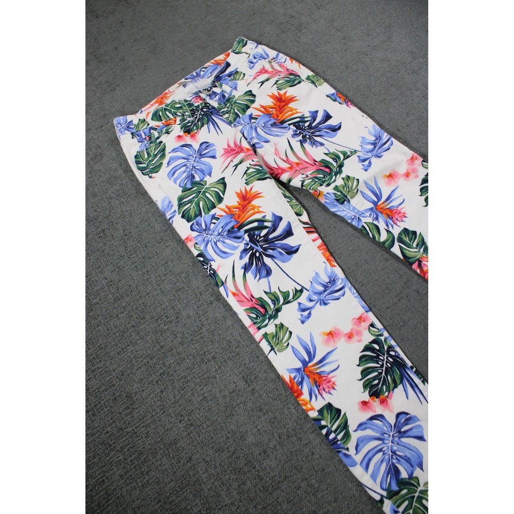 Tommy Bahama Skinny Ankle Tropical Floral Palm Print Pants White Womens 25x28
